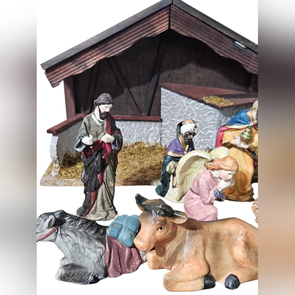 Vintage Christmas Nativity Set 13‎ Piece Manger Birth Of Jesus Collectors Creche - Picture 16 of 16